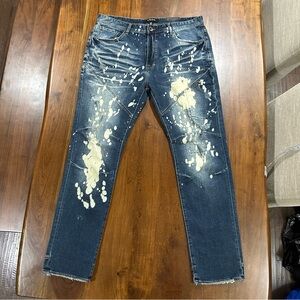 Akoo Men’s Delinquent Fit Distressed Bleached Splattered Jeans Sz 40